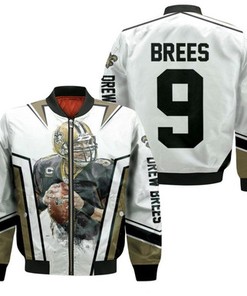 Drew Brees New Orleans Saints White Background Bomber Jacket Model 2005