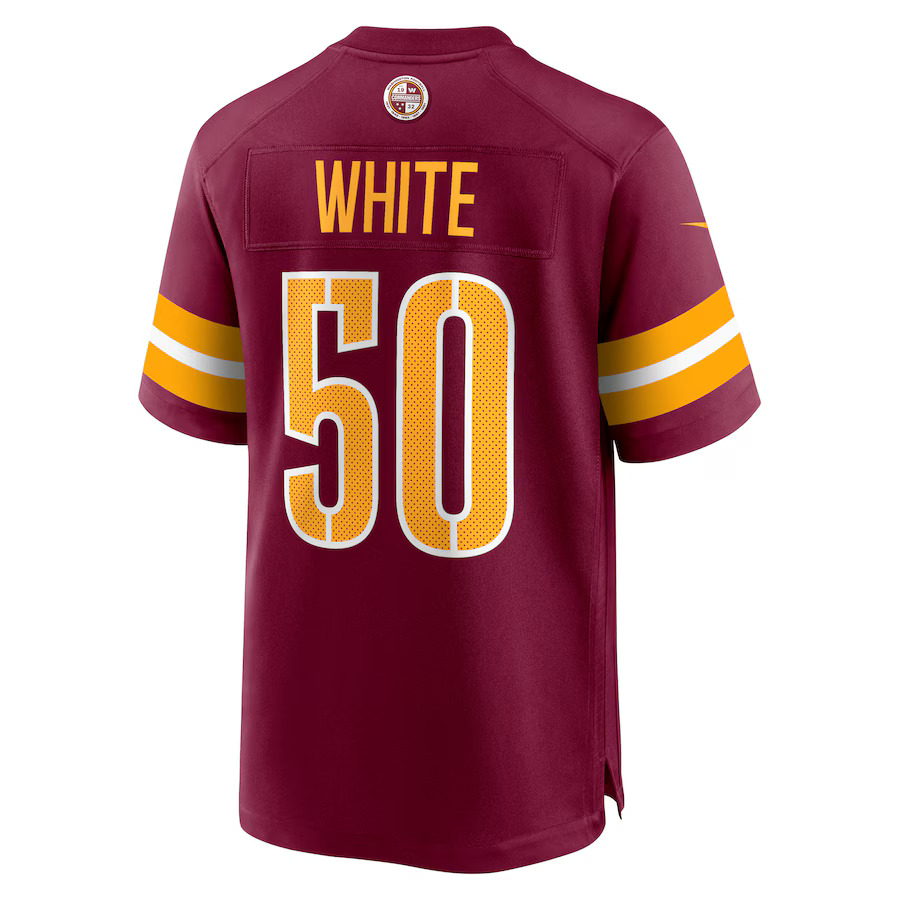 Drew White Washington Commanders Player Game Jersey - Burgundy Nfl - Image 3
