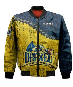 Drexel Dragons Bomber Jacket Grunge Polynesian Tattoo- NCAA