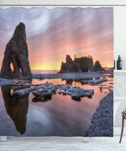 Driftwood Beach Sun Cloth Fabric Shower Curtain, Rustic Bathroom Decor