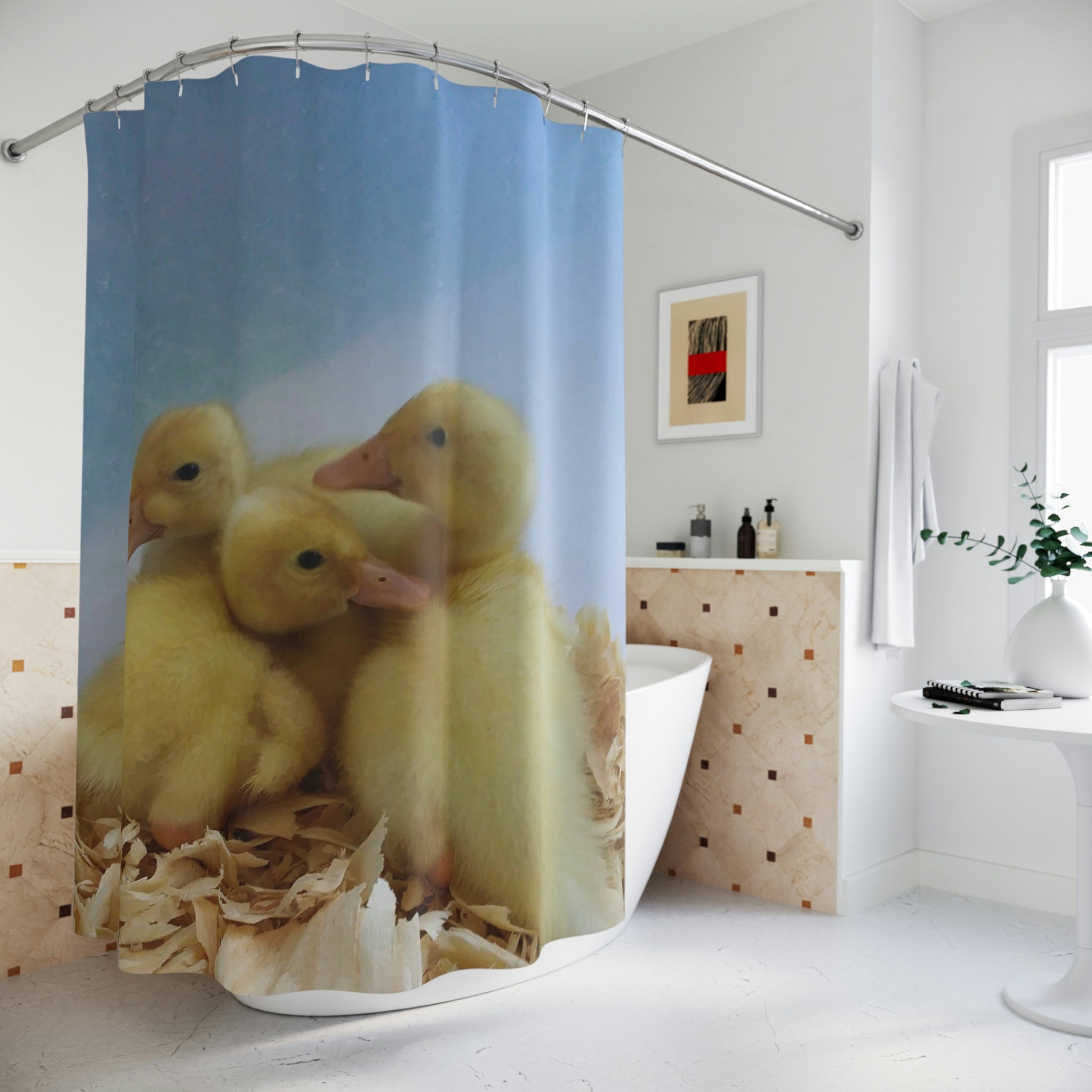 Duck Shower Curtain - Cute Baby Bath Curtain for Animal Lover Bathroom Decor