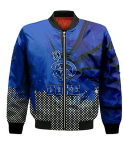 Duke Blue Devils Bomber Jacket Basketball Net Grunge Pattern- NCAA