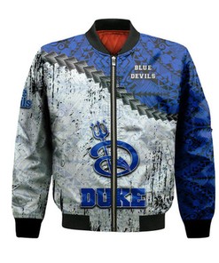 Duke Blue Devils Bomber Jacket Grunge Polynesian Tattoo- NCAA