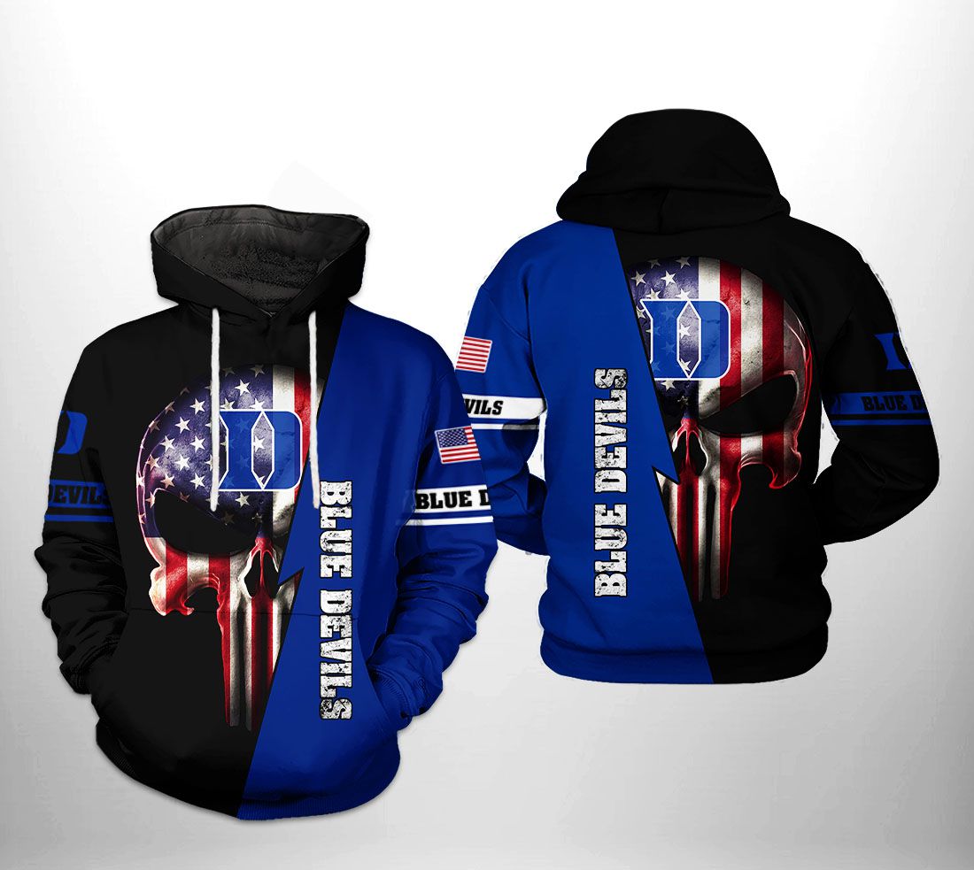 Duke Blue Devils NCAA US Flag Skull 3D Printed Hoodie/Zipper Hoodie