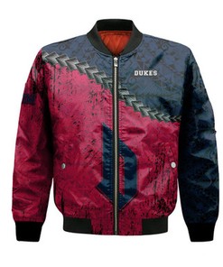 Duquesne Dukes Bomber Jacket Grunge Polynesian Tattoo- NCAA