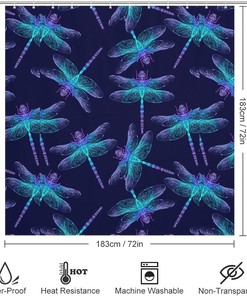 Durable Dragonfly Bathroom Shower Curtain Waterproof Fabric