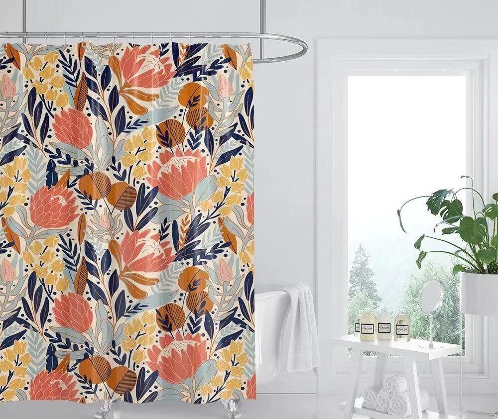 Durable Waterproof Shower Curtain with Boho Floral Print - Bathroom Accessories
