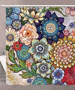 Durable Waterproof Shower Curtain with Boho Floral Print - Bathroom Accessories