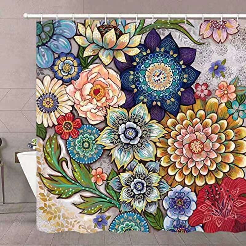 Durable Waterproof Shower Curtain with Boho Floral Print - Bathroom Accessories