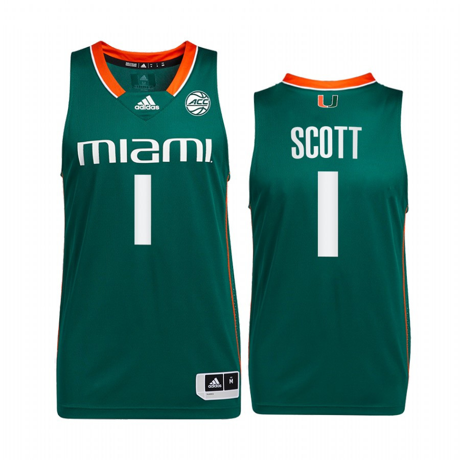 Durand Scott 1 Miami Hurricanes Jersey Uniform College Basketball Green