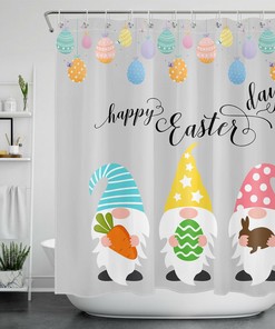 Dwarf Elves Easter Colorful Eggs Shower Curtain for a Fun and Festive Bathroom Accessory