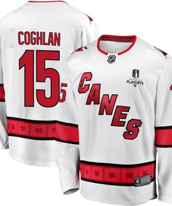 Dylan Coghlan 15 Carolina Hurricanes Stanley Cup 2023 Playoffs Patch Away Breakaway Men Jersey - White