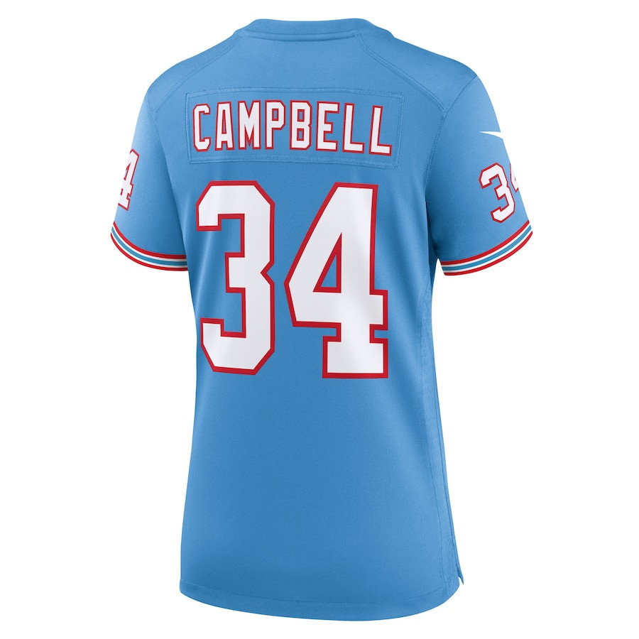 Earl Campbell 34 Tennessee Titans Oilers Throwback Alternate Game Women Jersey - Light Blue