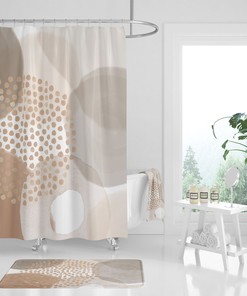 Earth Tones Boho Shower Curtain with Abstract Blush Beige and Towel Set