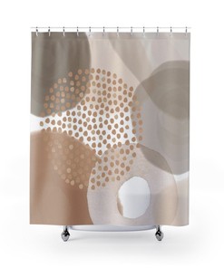 Earth Tones Boho Shower Curtain with Abstract Blush Beige and Towel Set