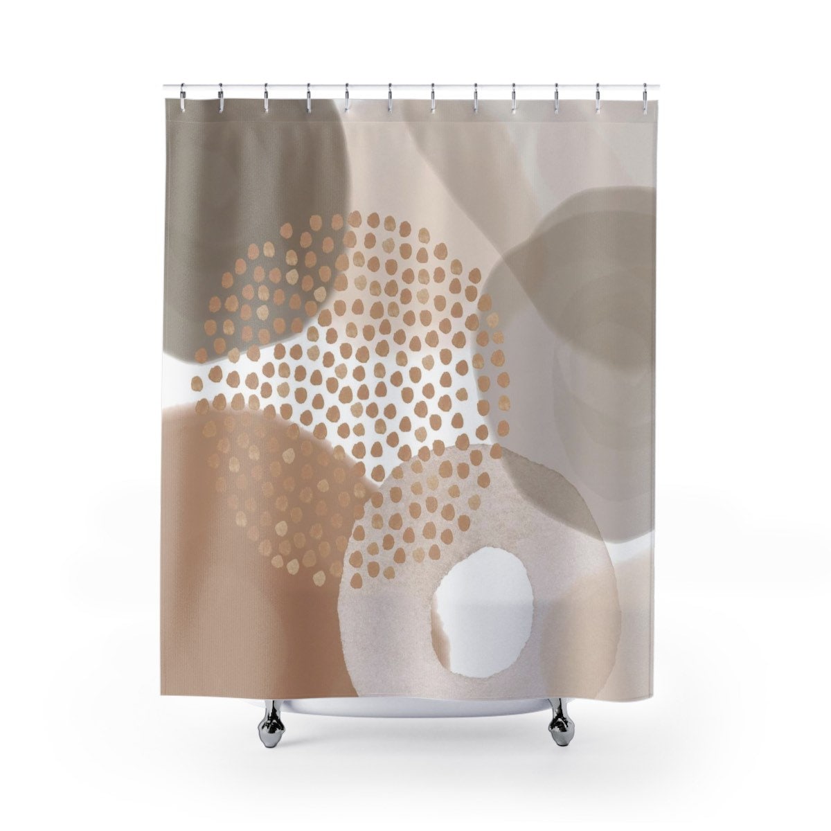Earth Tones Boho Shower Curtain with Abstract Blush Beige and Towel Set