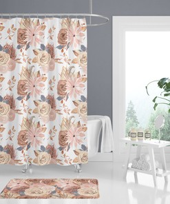 Earth-Toned Floral Shower Curtain with Boho Design - Kids Bathroom Decor