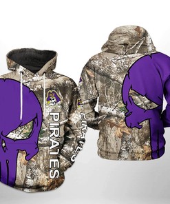 East Carolina Pirates NCAA Camo Veteran Hunting 3D All Over Print Hoodie, Zip-Up Hoodie