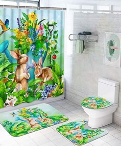 Easter Bunny Shower Curtain Set for Cute Bathroom Decor