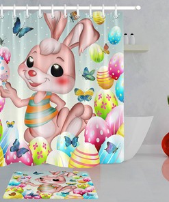 Easter Bunny Shower Curtain Spring Bathroom Decor