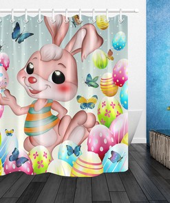 Easter Bunny Shower Curtain Spring Bathroom Decor
