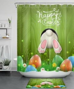 Easter Bunny Spring Lawn Eggs Shower Curtain for a Fun and Festive Bathroom Decor