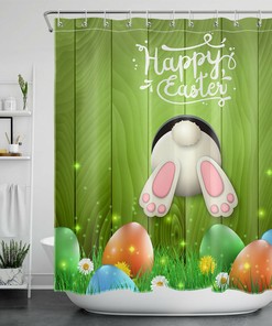 Easter Bunny Spring Lawn Eggs Shower Curtain for a Fun and Festive Bathroom Decor