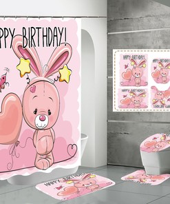 Easter Bunny Toy Waterproof Shower Curtain with Balloon Theme - Perfect for Bathroom Mat