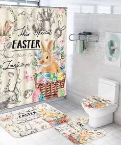 Easter Bunny and Egg Printed Shower Curtain for a Festive Bathroom Decor