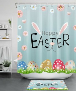 Easter Flowers Eggs Cute Bunny Ears Shower Curtain for a Fun and Festive Bathroom Decor