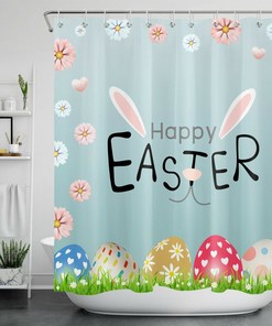 Easter Flowers Eggs Cute Bunny Ears Shower Curtain for a Fun and Festive Bathroom Decor