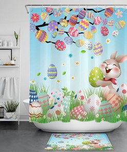 Easter Shower Curtain with Cute Bunny Design for Fun and Festive Bathroom Decor