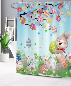 Easter Shower Curtain with Cute Bunny Design for Fun and Festive Bathroom Decor