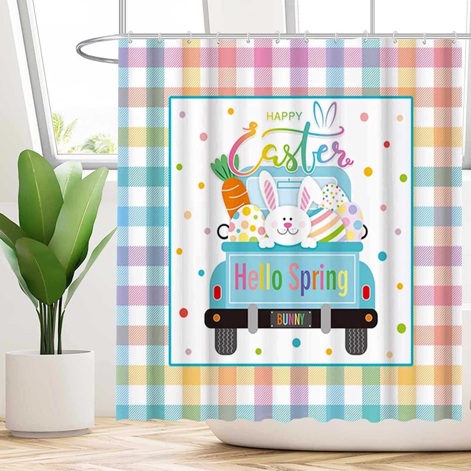 Easter Truck and Bunny Shower Curtain