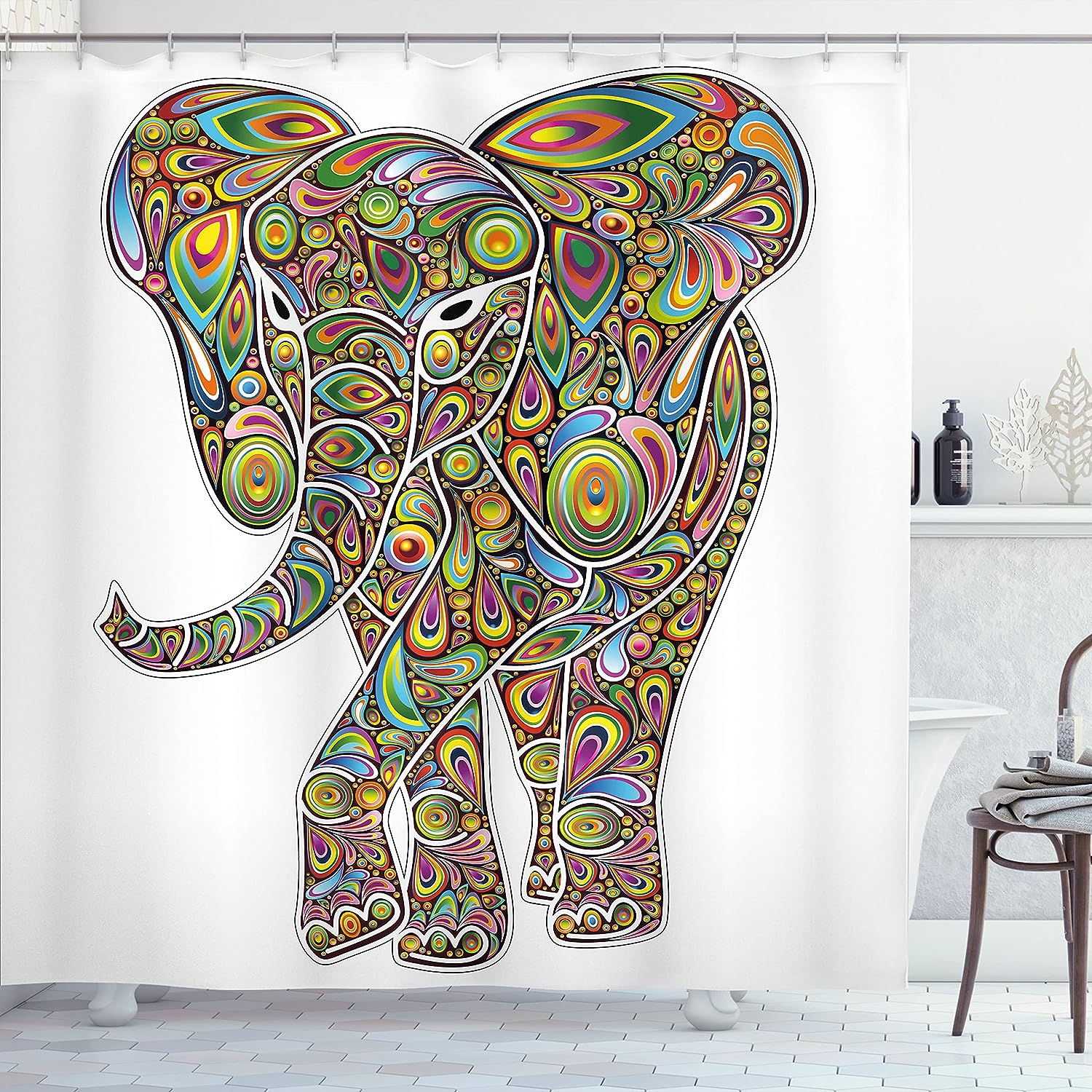 Eastern Boho Art Psychedelic Shower Curtain with Trippy Pattern Bathroom Decor