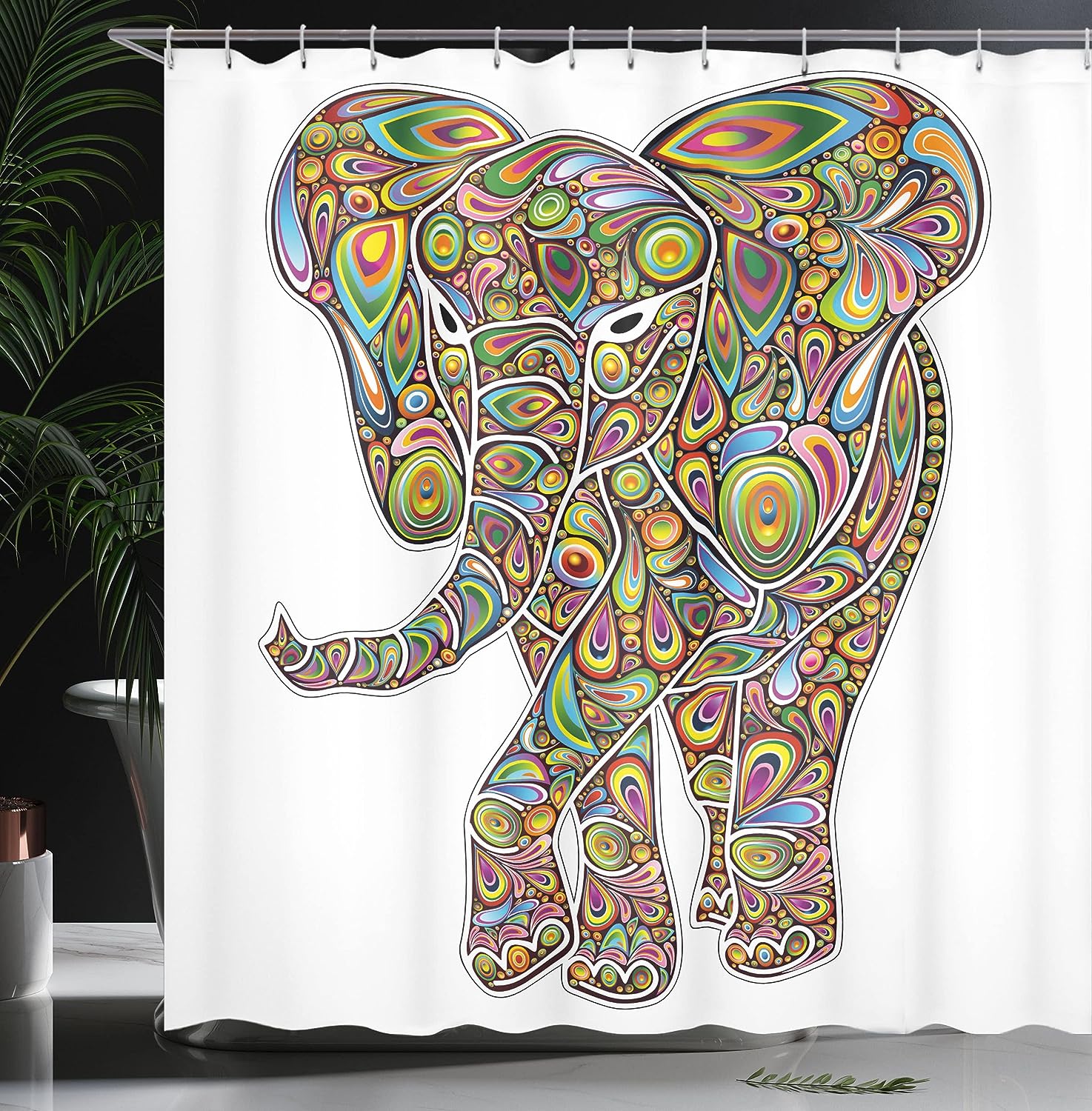 Eastern Boho Art Psychedelic Shower Curtain with Trippy Pattern Bathroom Decor