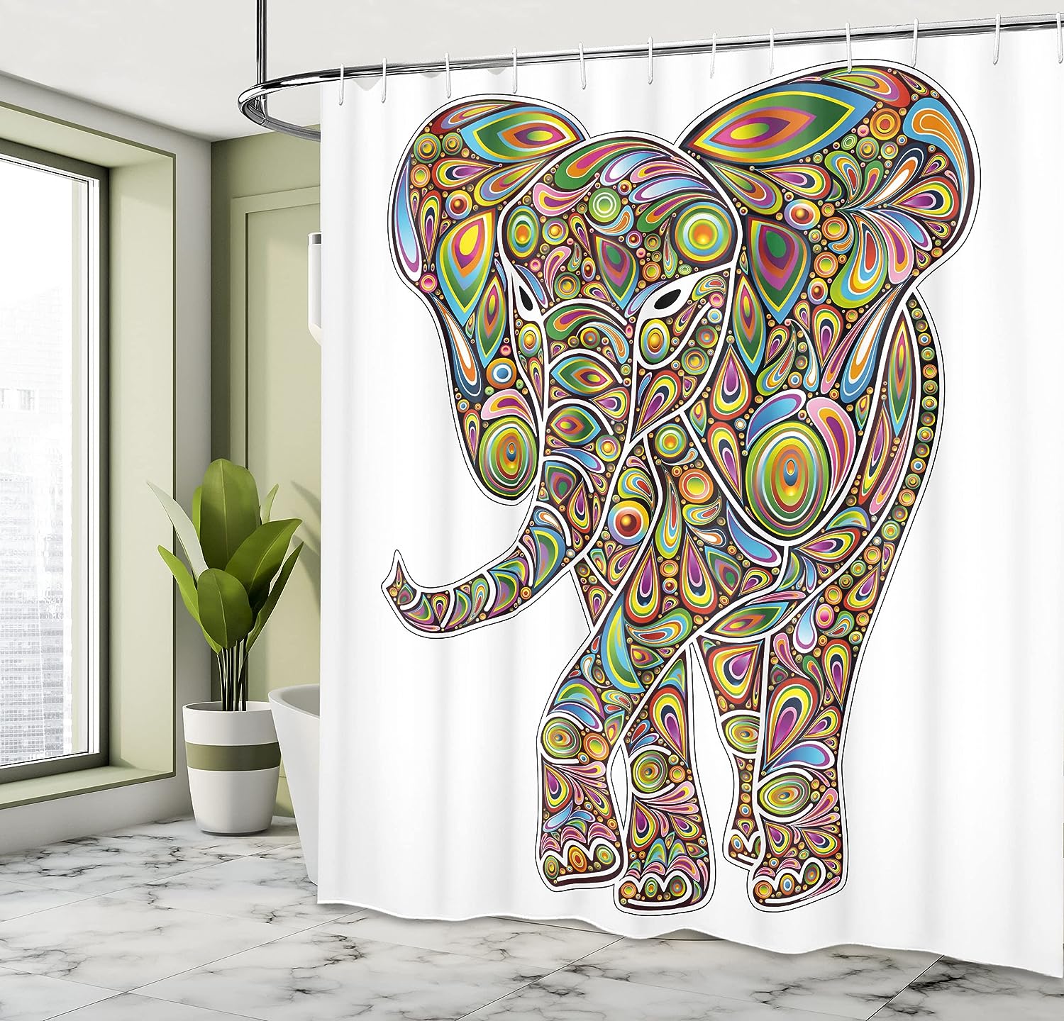 Eastern Boho Art Psychedelic Shower Curtain with Trippy Pattern Bathroom Decor