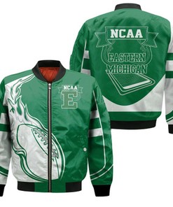 Eastern Michigan Eagles Bomber Jacket  - Fire Football - NCAA