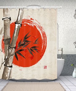 Eco-friendly and Stylish Waterproof Bamboo Zen Shower Curtain for Bathroom Decoration