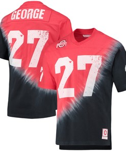 Eddie George Ohio State Buckeyes Mitchell & Ness Name & Number Tie-dye V-neck T-shirt - Black/scarlet Ncaa