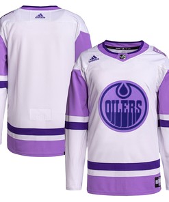 Edmonton Oilers Adidas Hockey Fights Cancer Primegreen Authentic Blank Practice Jersey - White/purple Nhl