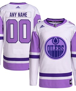 Edmonton Oilers Adidas Hockey Fights Cancer Primegreen Authentic Custom Jersey - White/purple Custom Jerseys Nhl