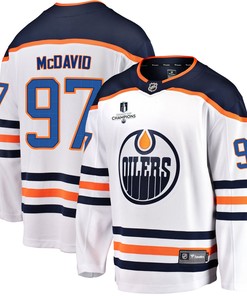 Edmonton Oilers Connor McDavid 97 Away 2022 Stanley Cup Champions Breakaway Men Jersey - White