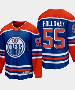Edmonton Oilers Dylan Holloway 55 2022-23 Home Royal Jersey Premier