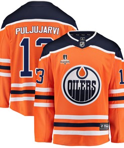 Edmonton Oilers Jesse Puljujarvi 13 Home 2022 Stanley Cup Playoffs Breakaway Men Jersey - Orange