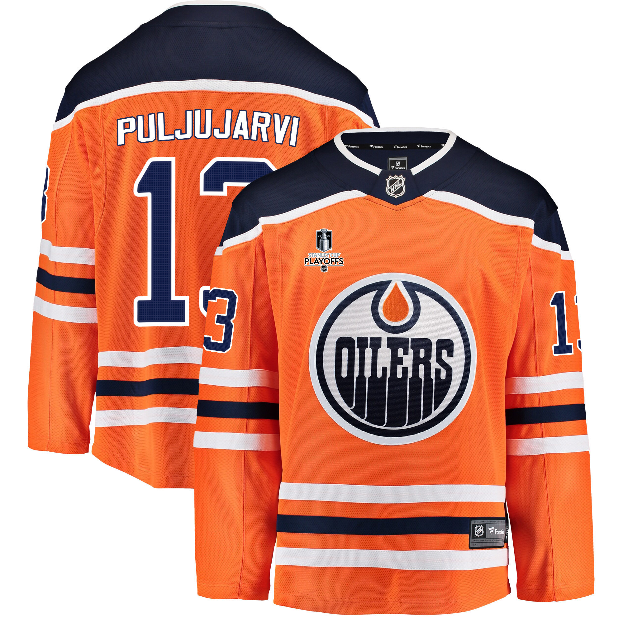Edmonton Oilers Jesse Puljujarvi 13 Home 2022 Stanley Cup Playoffs Breakaway Men Jersey - Orange