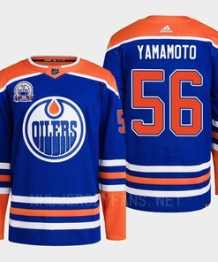 Edmonton Oilers Kailer Yamamoto 56 Royal Primegreen Lee Ryan Hall Of Fame Patch Jersey 2022