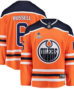 Edmonton Oilers Kris Russell 6 Home 2022 Stanley Cup Champions Breakaway Men Jersey - Orange