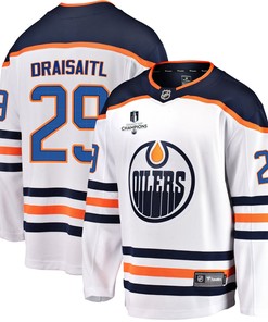 Edmonton Oilers Leon Draisaitl 29 Away 2022 Stanley Cup Champions Breakaway Men Jersey - White