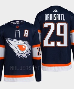 Edmonton Oilers Leon Draisaitl 29 Navy Primegreen Reverse Retro 2.0 Jersey 2022